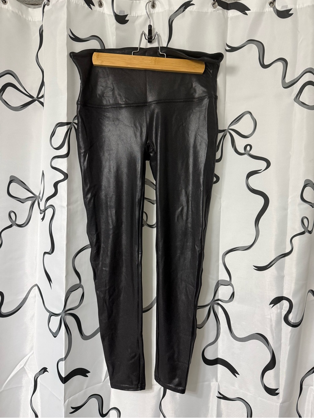 SPANX Black High-Waist Faux Leather Leggings, XL petite